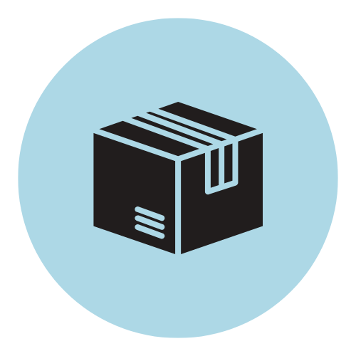 Black shipment box on a blue circle background