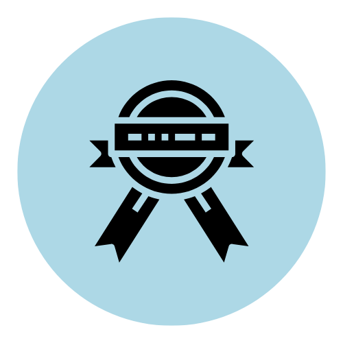 Black ribbon icon on a blue circle background